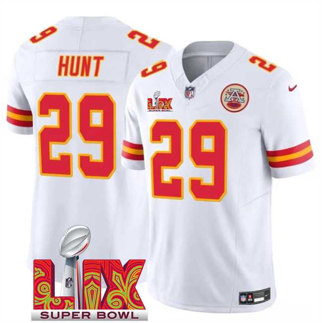 Men & Women & Youth Kansas City Chiefs #29 Kareem Hunt White 2025 Super Bowl LIX Patch F.U.S.E. Vapor Limited Stitched Jersey,We sell and wholesale Men & Women & Youth Kansas City Chiefs #29 Kareem Hunt White 2025 Super Bowl LIX Patch F.U.S.E. Vapor Limited Stitched Jersey on line form chian!